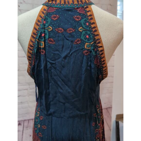 Free People Steal The Sun Teal Blue Print Tunic Dress Halter Neck Size Large - Picture 6 of 13
